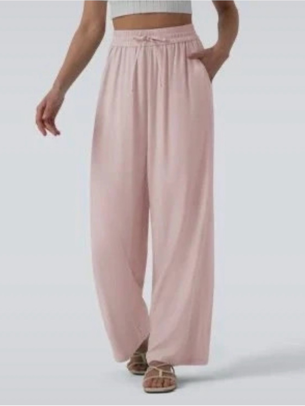 Halara Wide Leg Drawstring Lounge Pants in Light Pink Large Tall